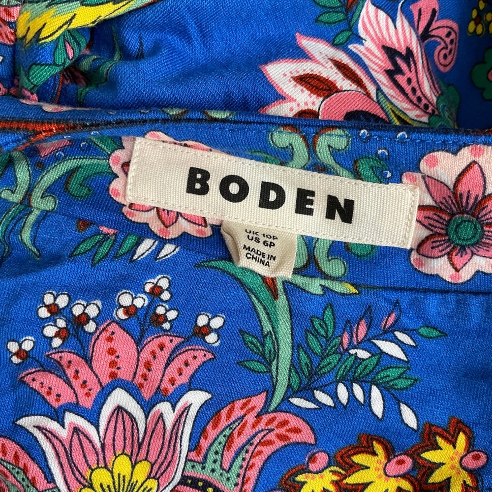 Boden Ellie Flutter Maxi Tea Dress Blue Floral Paisley Pockets US 6P D0927 - Picture 2 of 11
